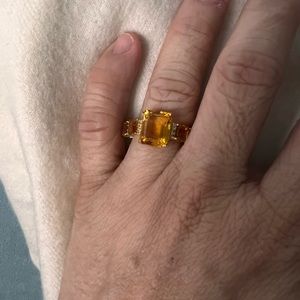 Real citrine ring with diamonds 18 K yellow gold
